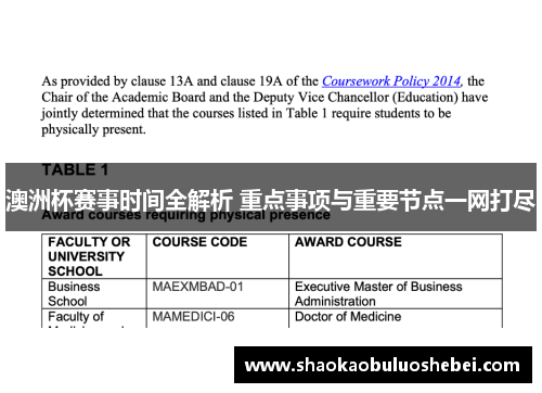 澳洲杯赛事时间全解析 重点事项与重要节点一网打尽